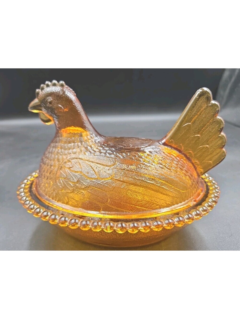 Vintage Golden Dark Amber Indiana Hen on Nest Solid Bead 7" Inch Rare # 1829